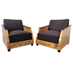 Vintage Pair of Art Deco Club in Polished Burr Wood