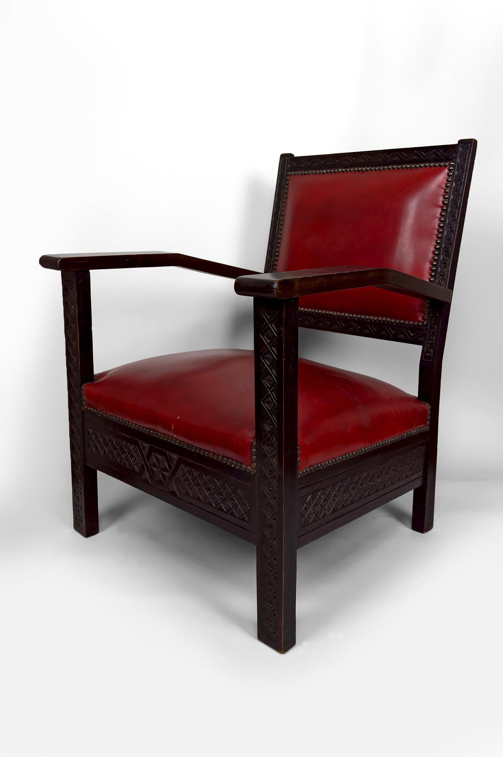 Pair of Art Deco Colonial Armchairs in Carved Wood, French Algeria, Circa 1930 For Sale 5
