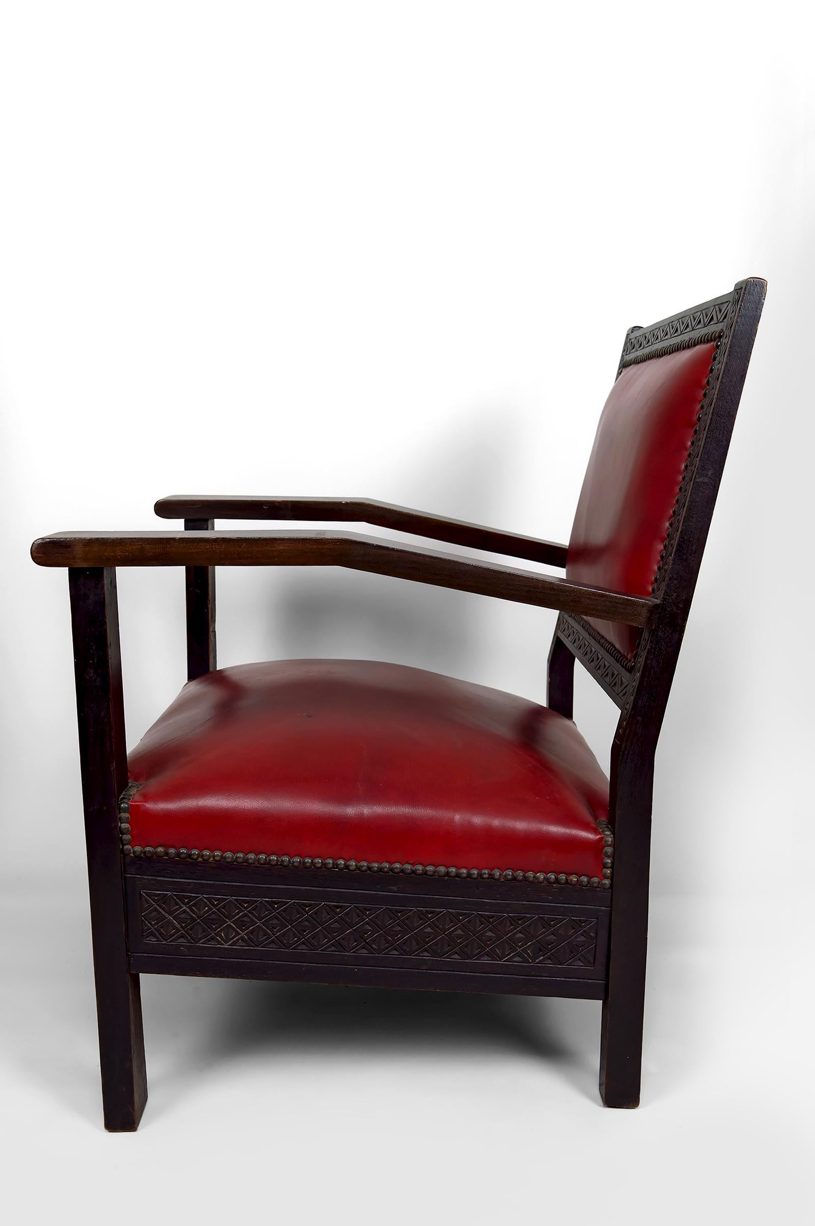 Pair of Art Deco Colonial Armchairs in Carved Wood, French Algeria, Circa 1930 For Sale 6