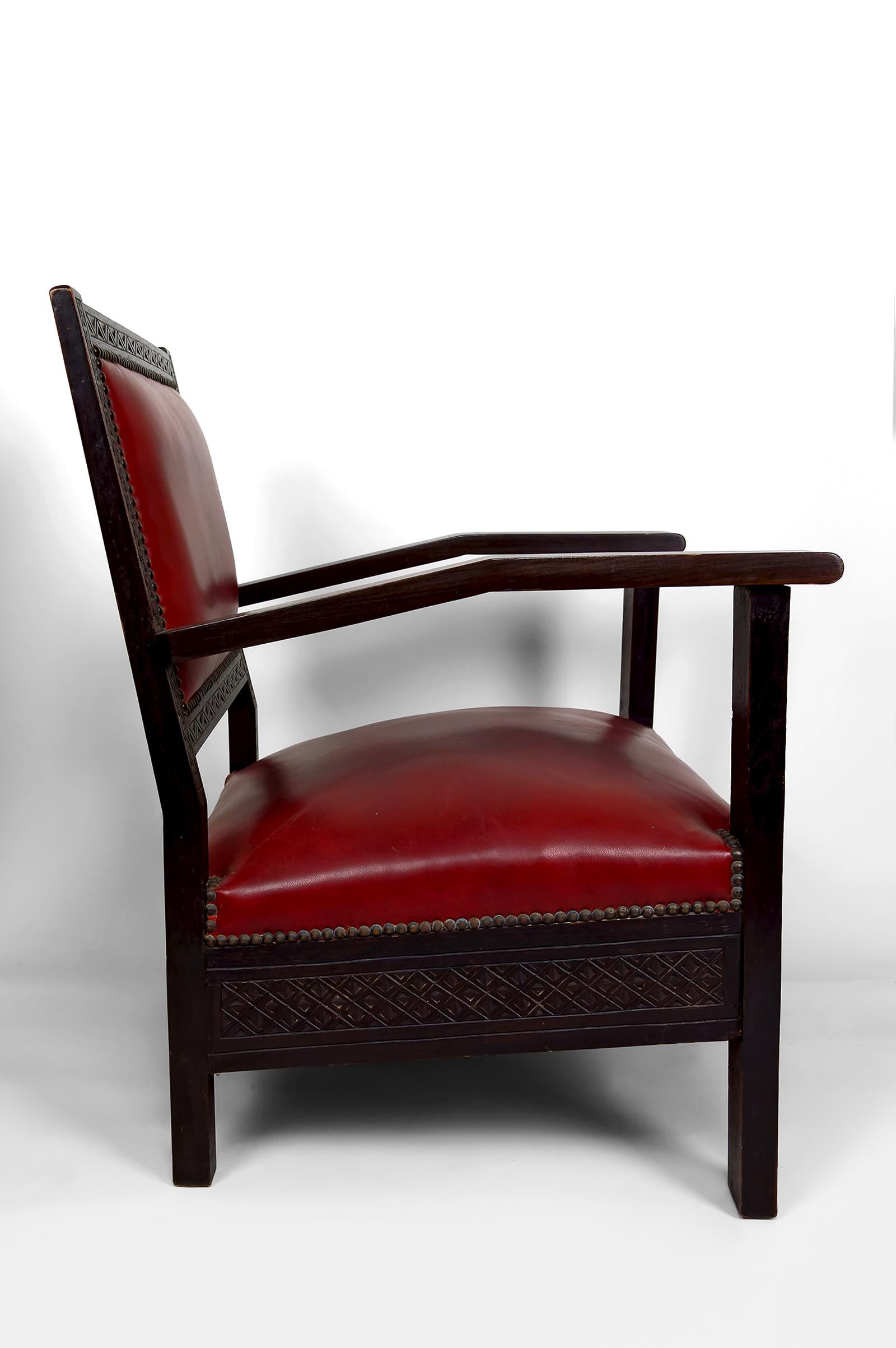 Pair of Art Deco Colonial Armchairs in Carved Wood, French Algeria, Circa 1930 For Sale 9