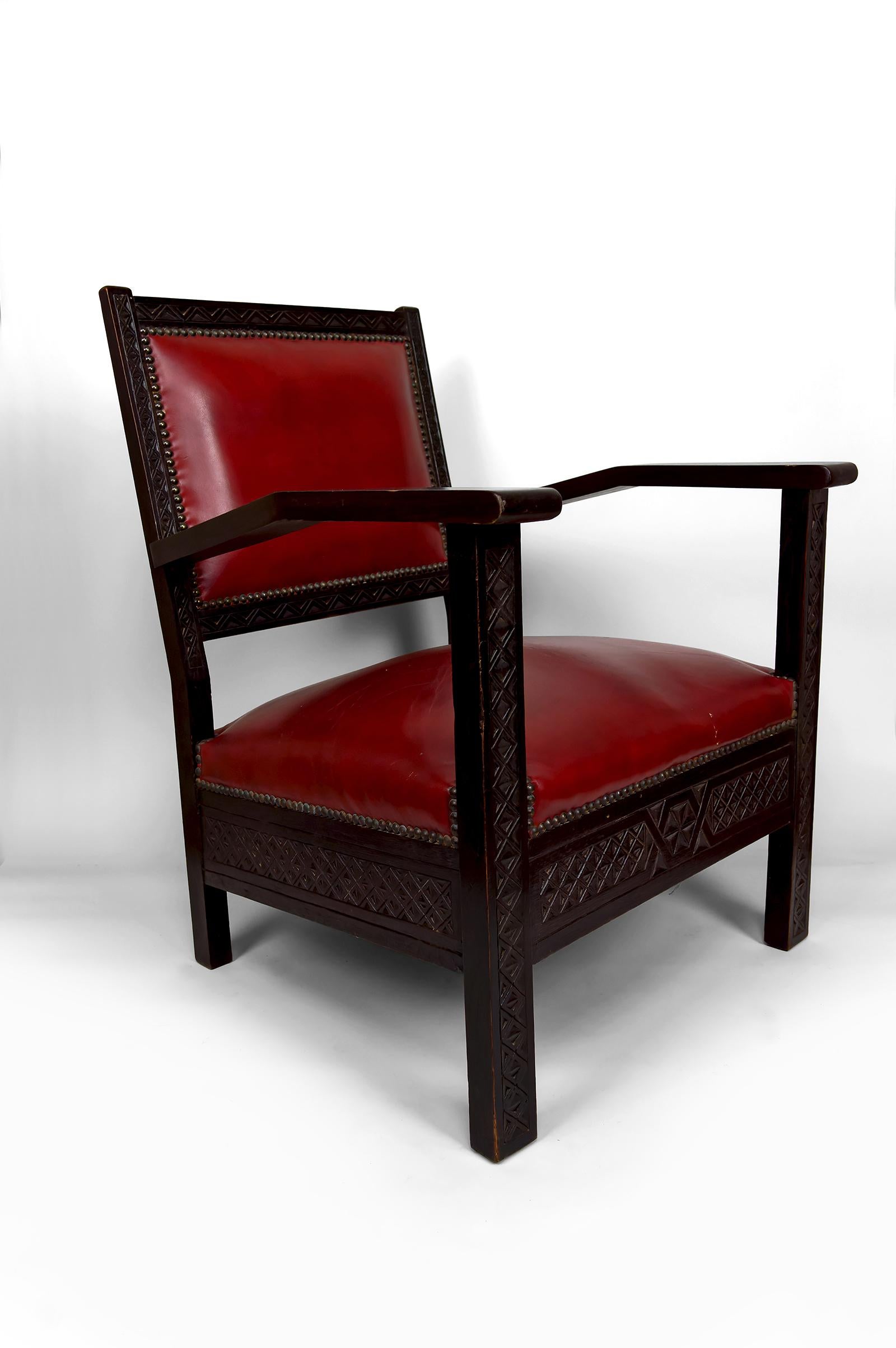 Pair of Art Deco Colonial Armchairs in Carved Wood, French Algeria, Circa 1930 For Sale 10