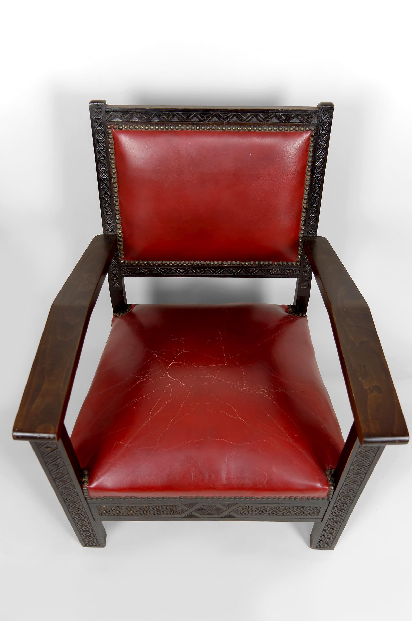 Pair of Art Deco Colonial Armchairs in Carved Wood, French Algeria, Circa 1930 For Sale 11