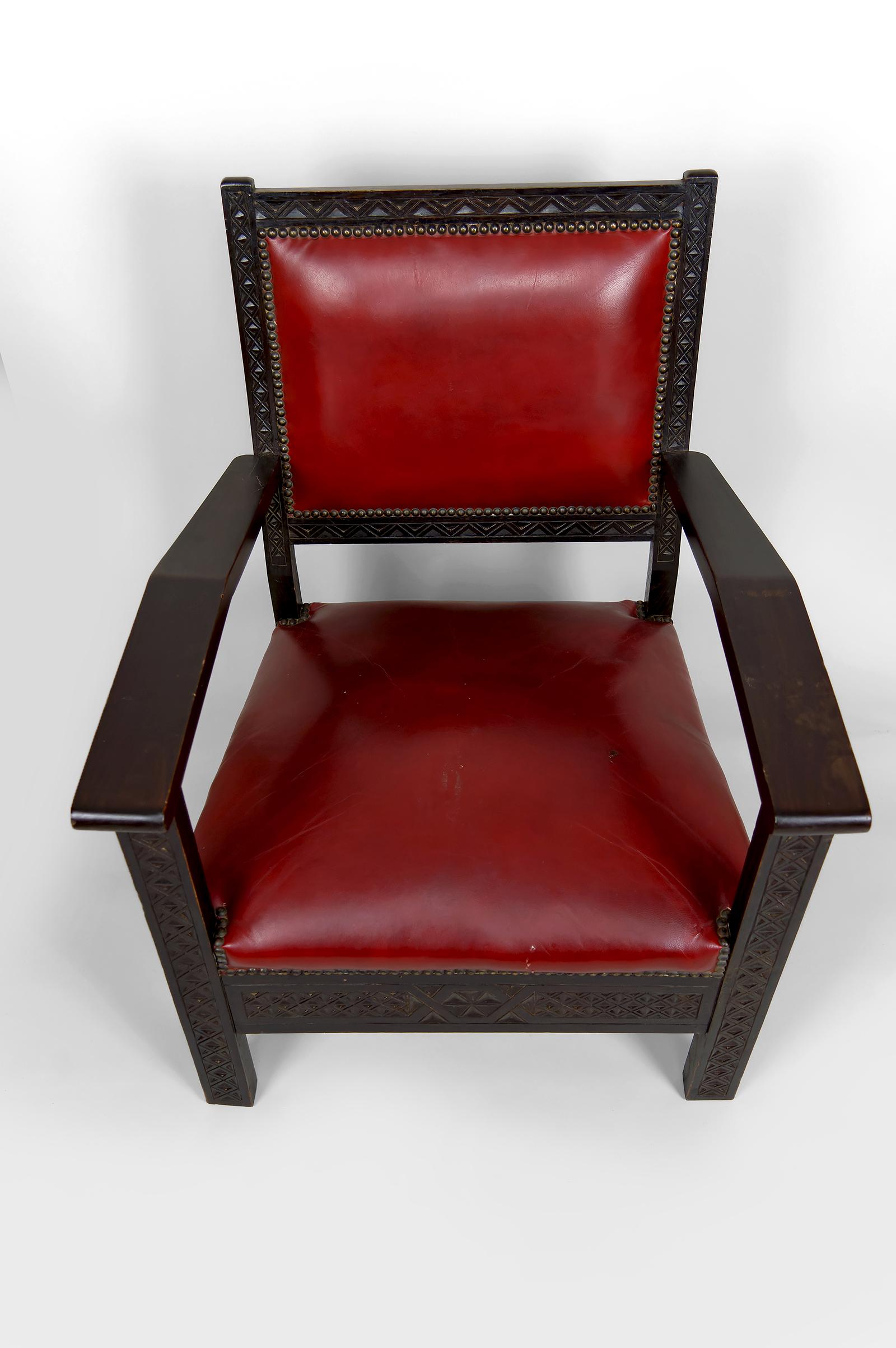Pair of Art Deco Colonial Armchairs in Carved Wood, French Algeria, Circa 1930 For Sale 12