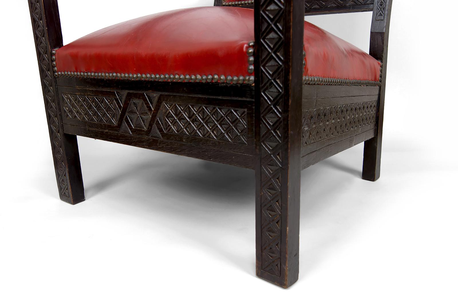 Pair of Art Deco Colonial Armchairs in Carved Wood, French Algeria, Circa 1930 For Sale 13