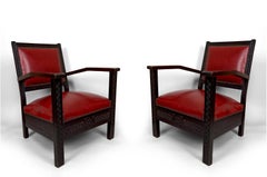Pair of Art Deco Colonial Armchairs in Carved Wood, French Algeria, Circa 1930
