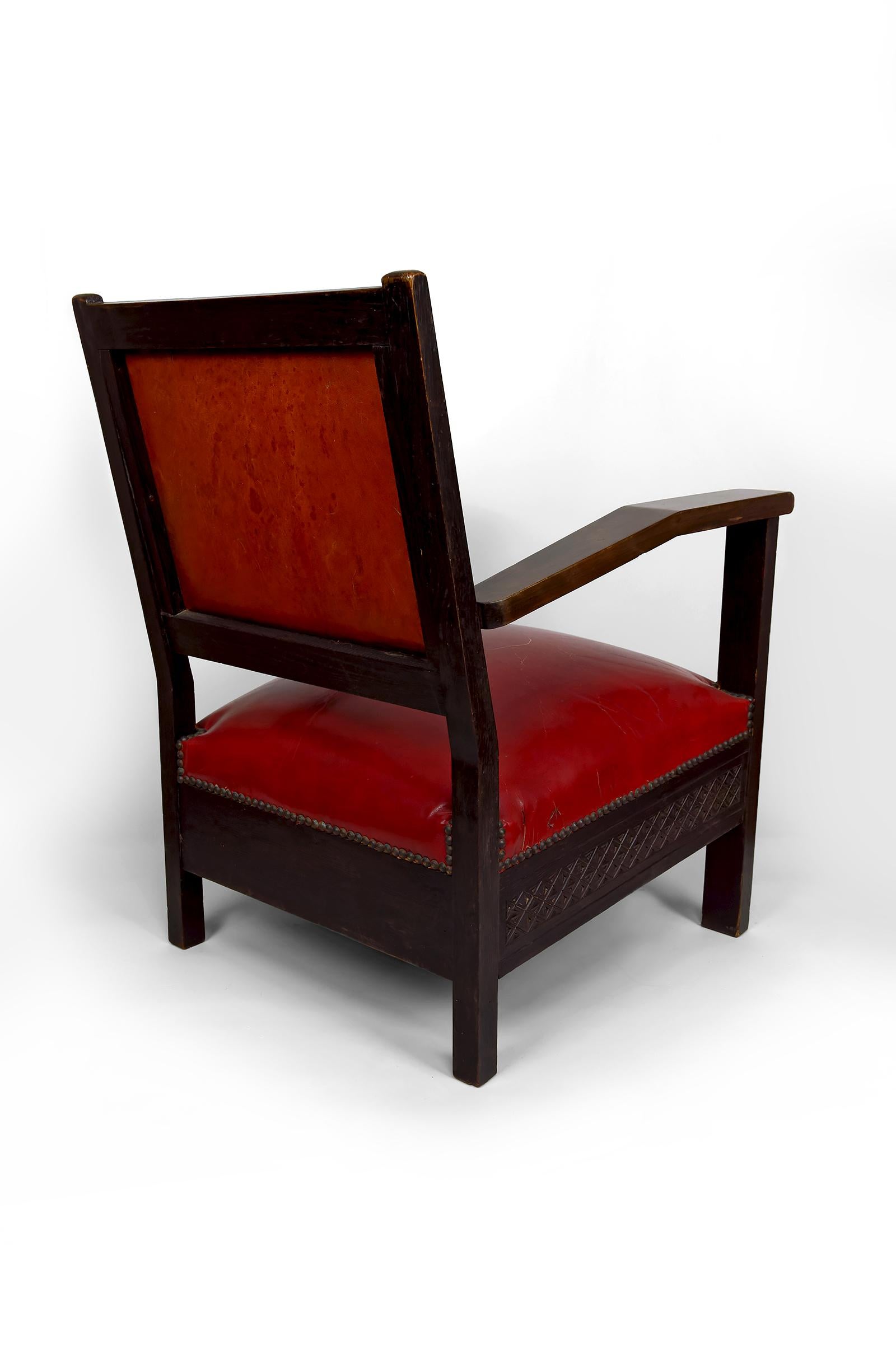 Pair of Art Deco Colonial Armchairs in Carved Wood, French Algeria, Circa 1930 For Sale 1