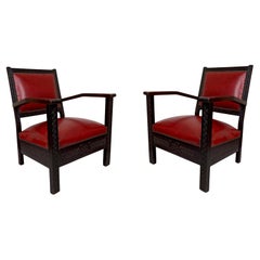 Pair of Art Deco Colonial Armchairs in Carved Wood, French Algeria, Circa 1930