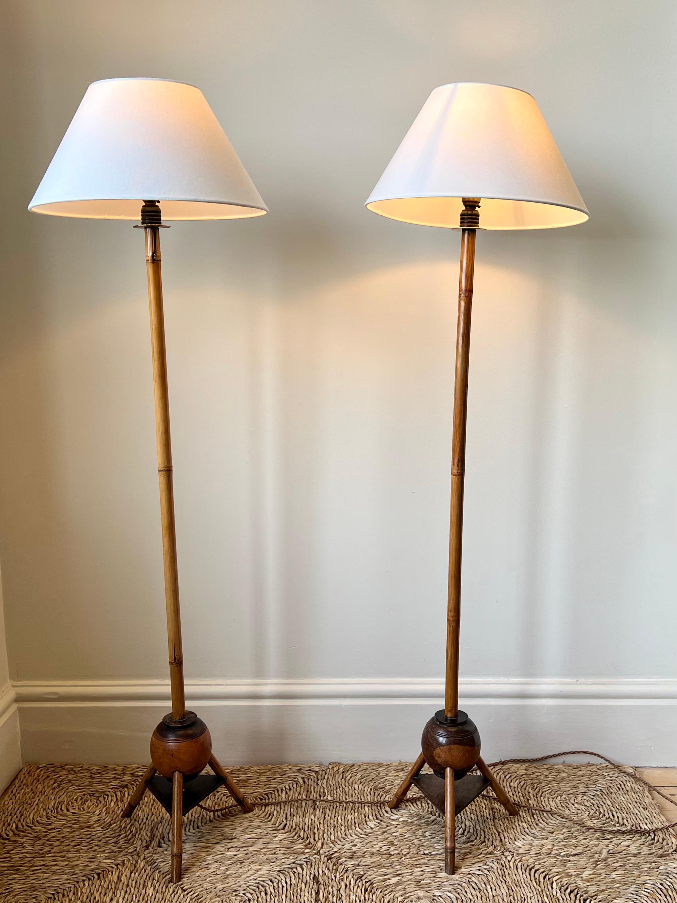 British Pair of art deco colonial style bamboo floor lights For Sale