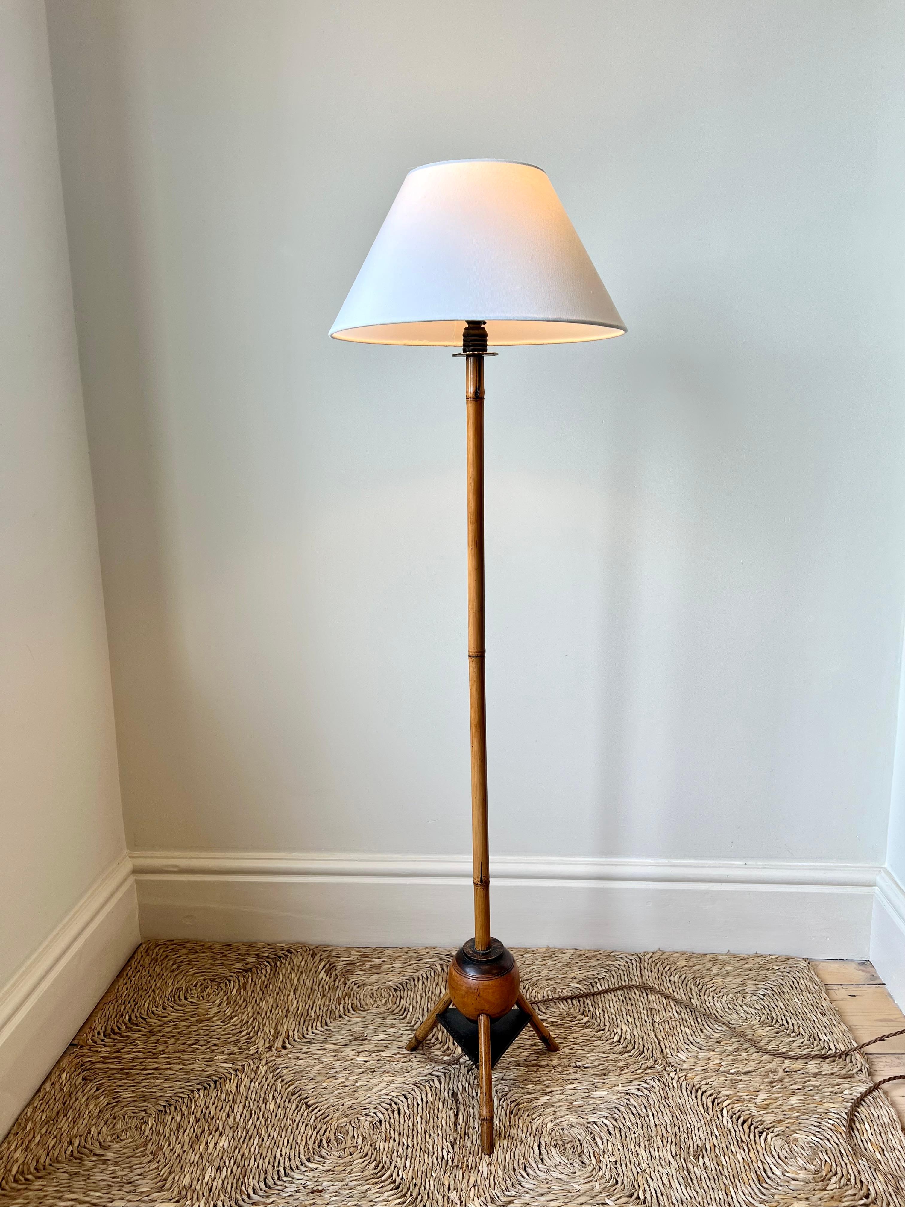 Pair of art deco colonial style bamboo floor lights In Good Condition For Sale In Bristol, GB