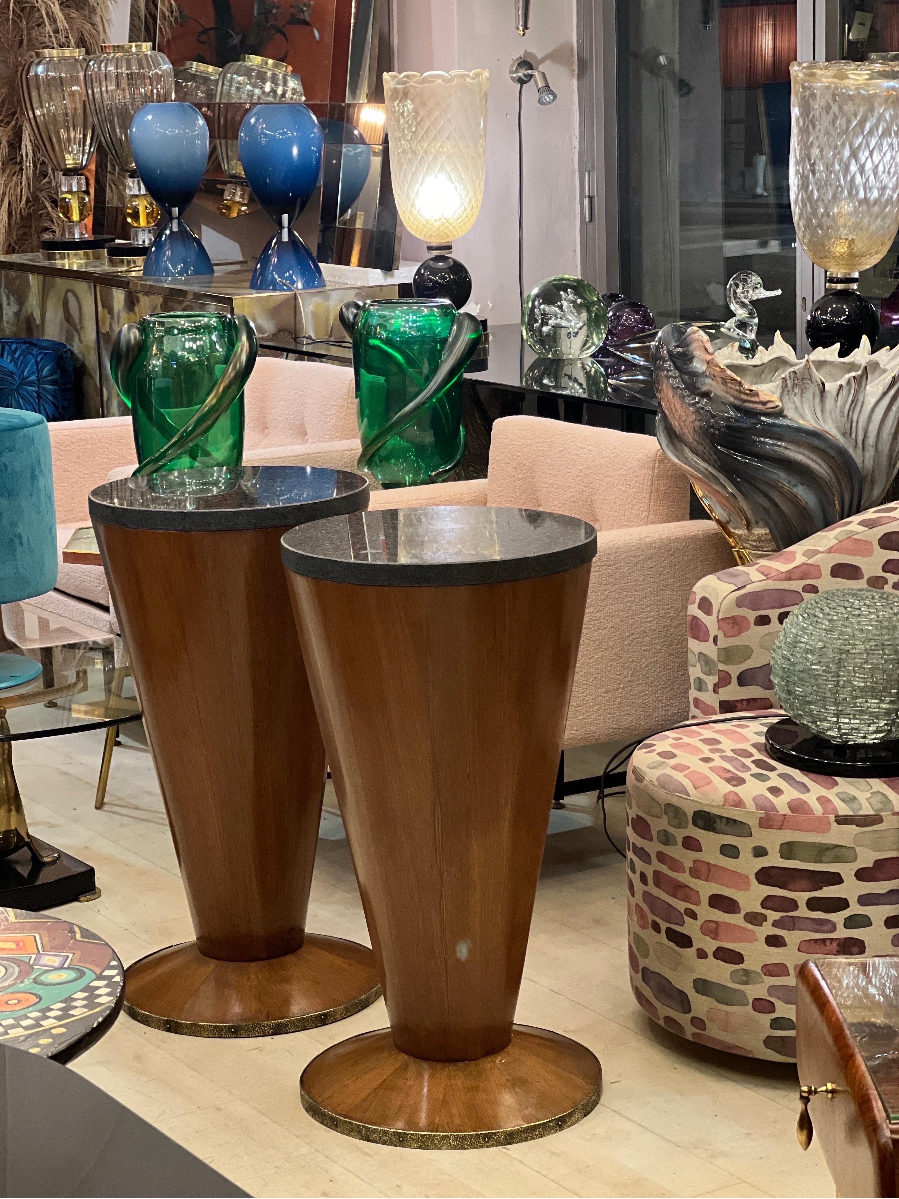 Pair of Art Deco Conical Cherry Wood Side Tables with Marble Top 1940s For Sale 6