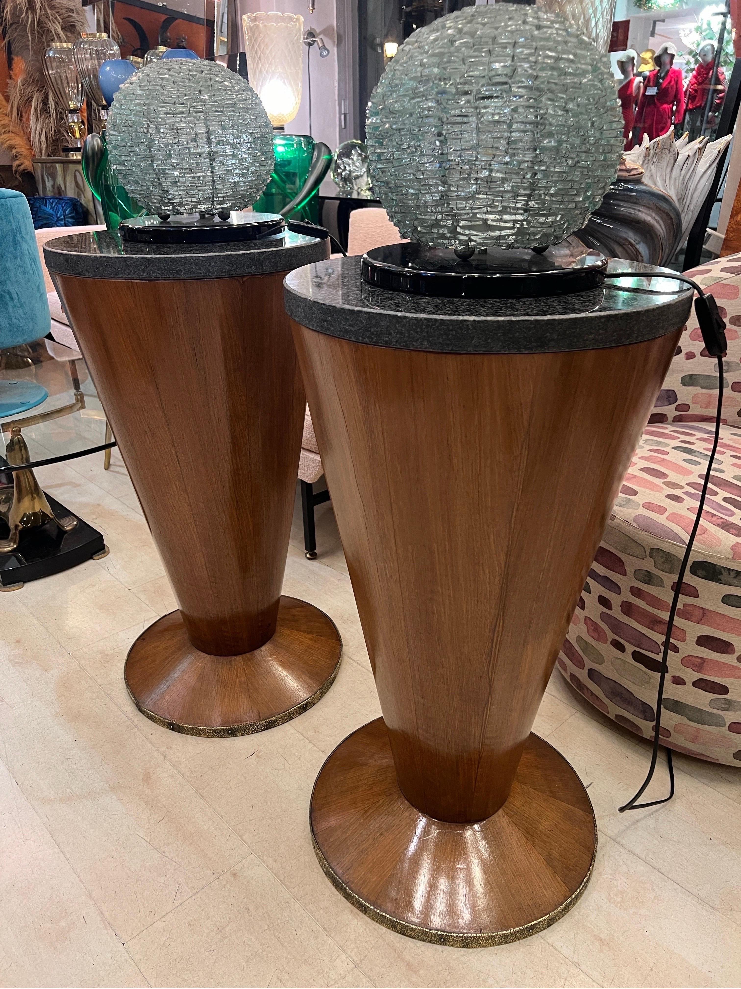 Pair of Art Deco Conical Cherry Wood Side Tables with Marble Top 1940s For Sale 9