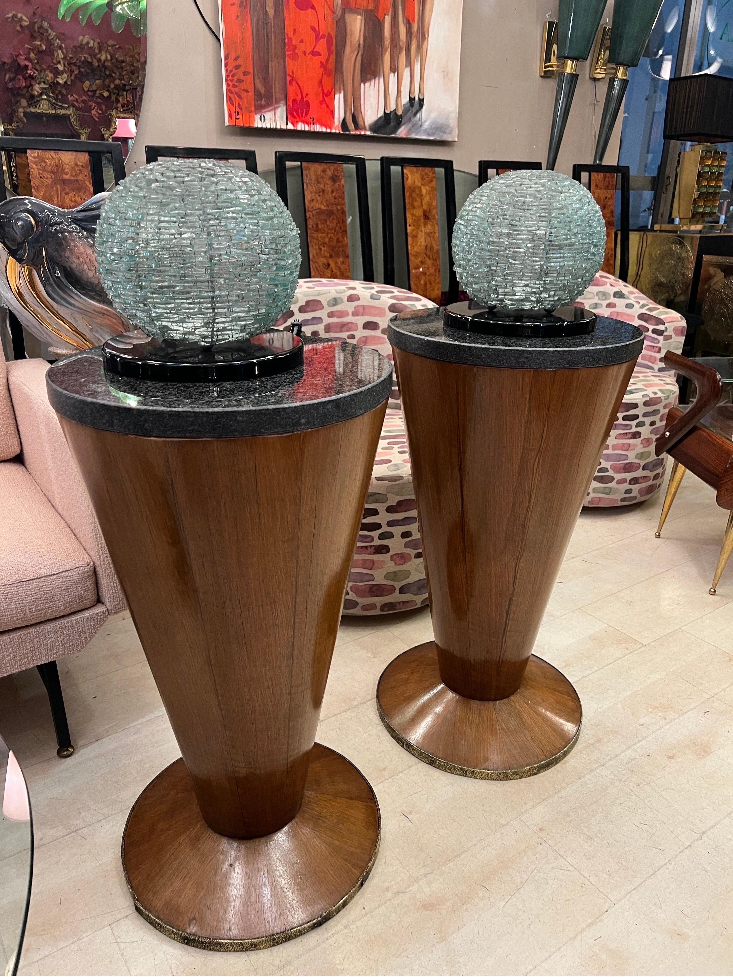 Pair of Art Deco Conical Cherry Wood Side Tables with Marble Top 1940s For Sale 10