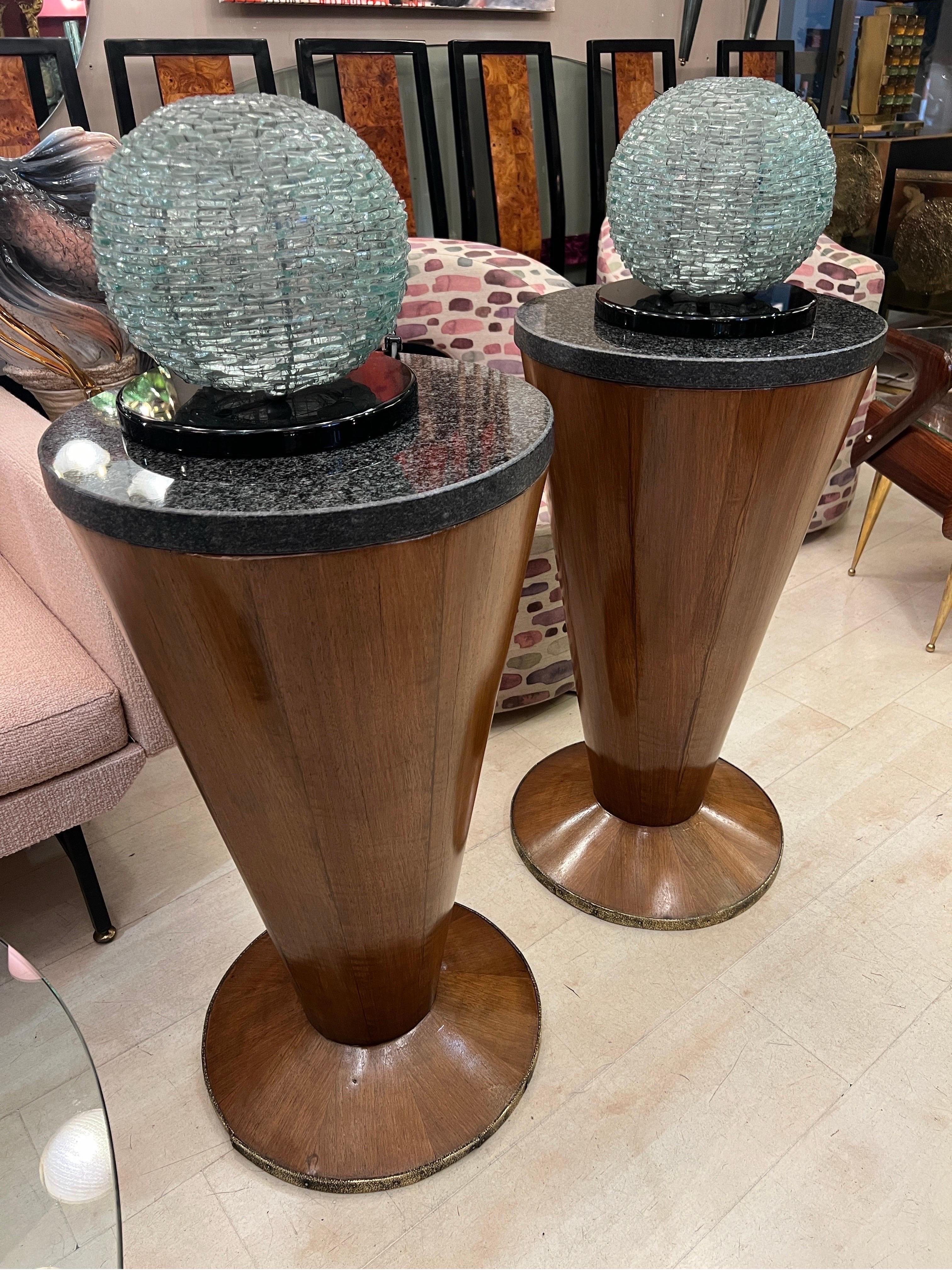 Pair of Art Deco Conical Cherry Wood Side Tables with Marble Top 1940s For Sale 11