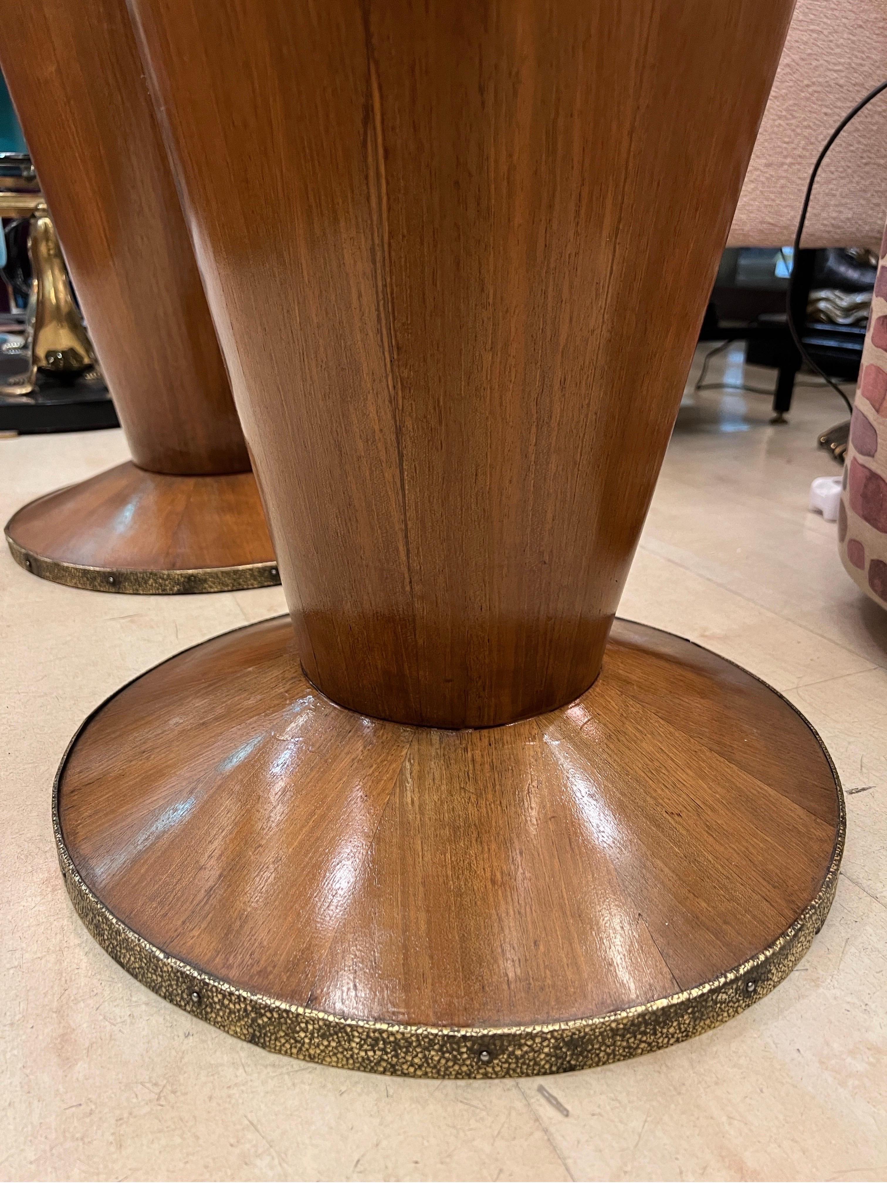 Pair of Art Deco Conical Cherry Wood Side Tables with Marble Top 1940s For Sale 12