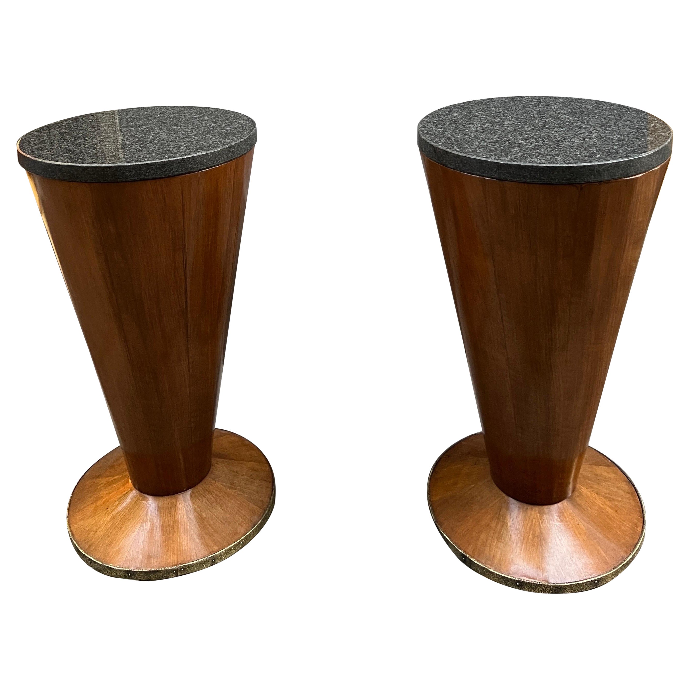 Pair of Art Deco Conical Cherry Wood Side Tables with Marble Top 1940s In Good Condition In Florence, IT