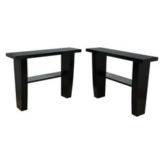 Used Pair of Art Deco Console Tables in Piano Black Lacquer