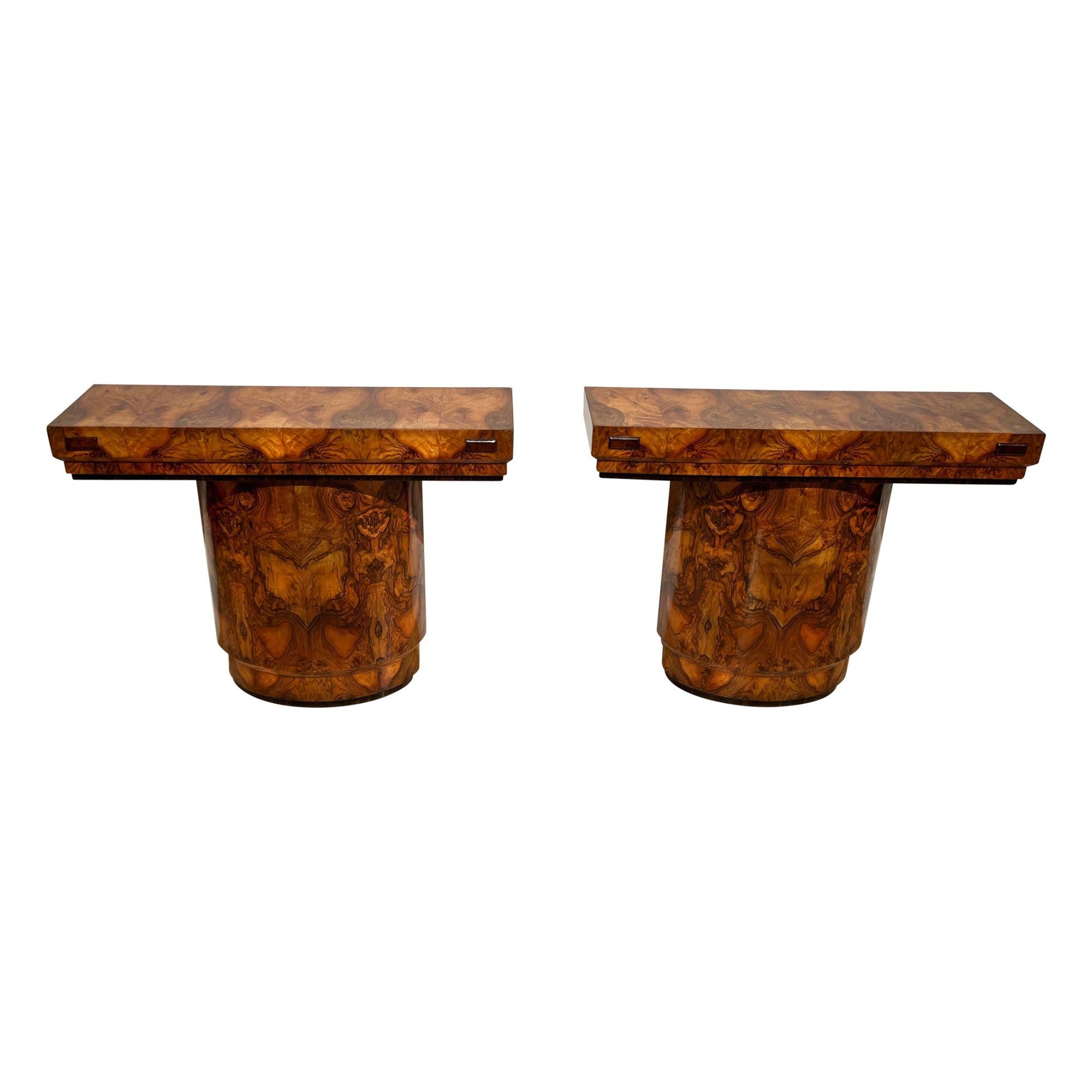 Pair of Art Deco Console Tables, Walnut Veneer and Macassar, France circa 1930 For Sale