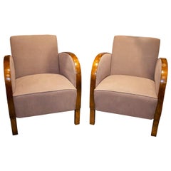 Pair of Art Deco Continental Satin Birch Club Chairs, circa 1920