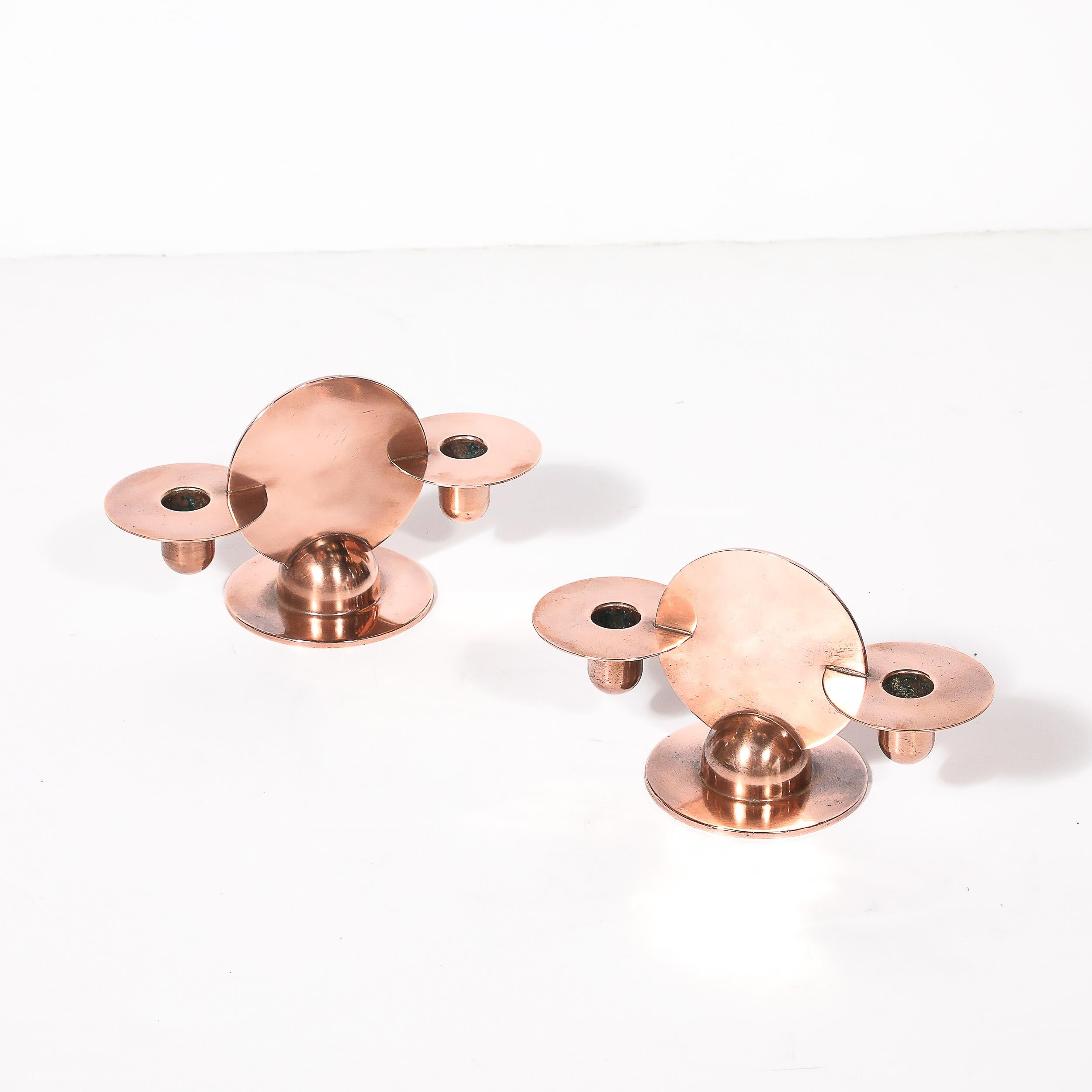 Paar Art-Deco-Kupfer-Kerzenhalter von Walter Von Nessen signiert Chase im Angebot 8