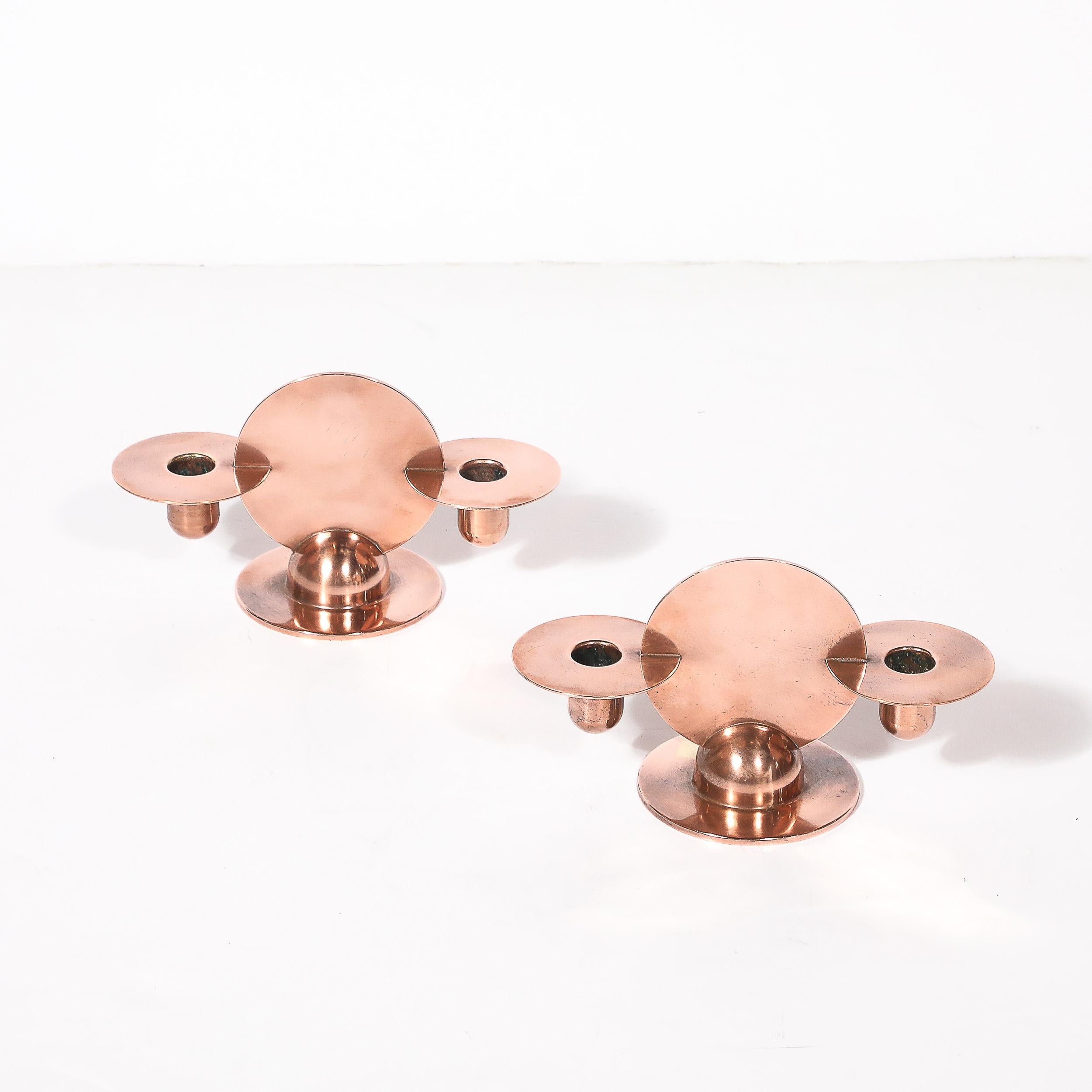 Paar Art-Deco-Kupfer-Kerzenhalter von Walter Von Nessen signiert Chase im Angebot 9