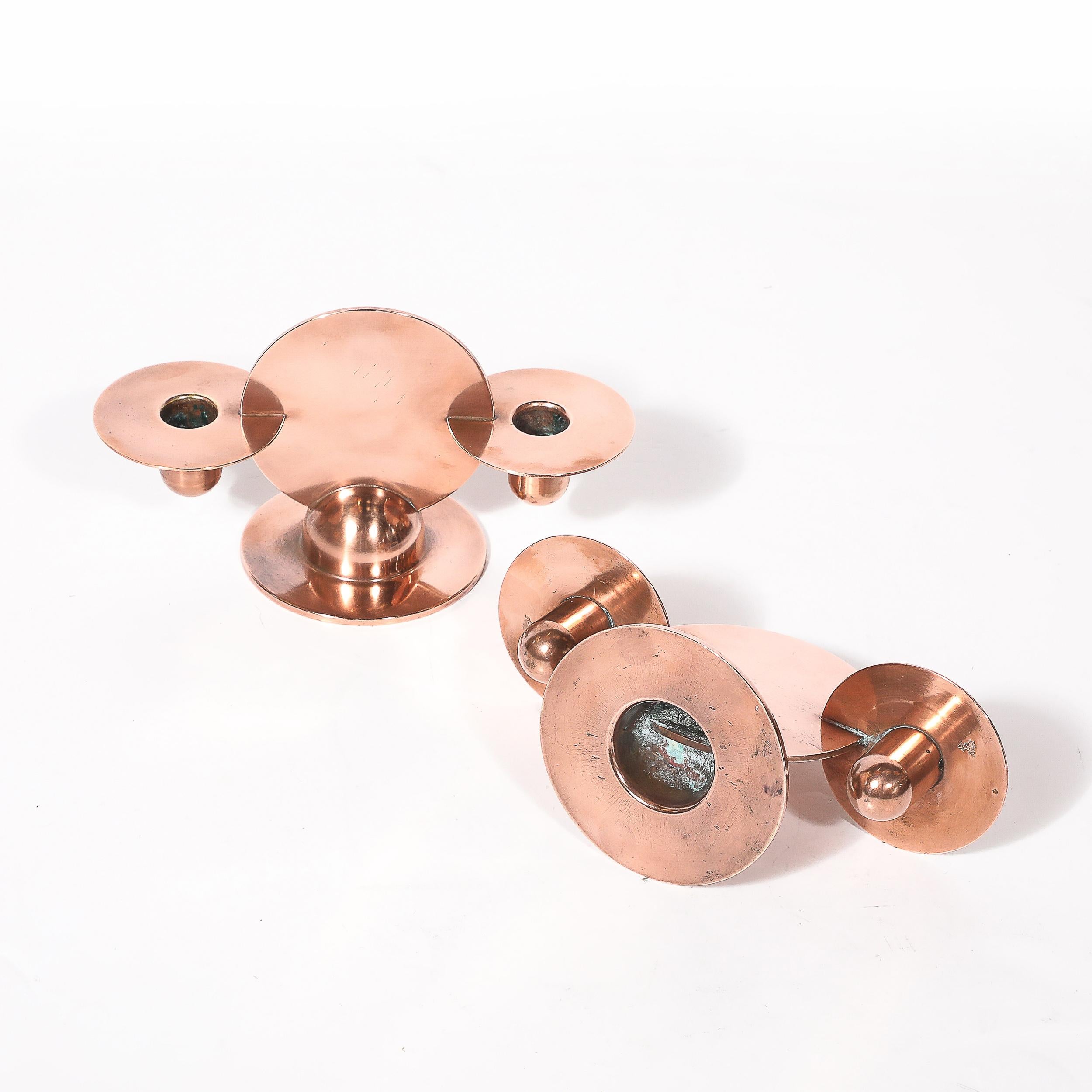 Paar Art-Deco-Kupfer-Kerzenhalter von Walter Von Nessen signiert Chase im Angebot 11