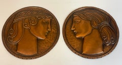 Pair of Art Deco Copper Portrait Plaques, Signed A.Gilles