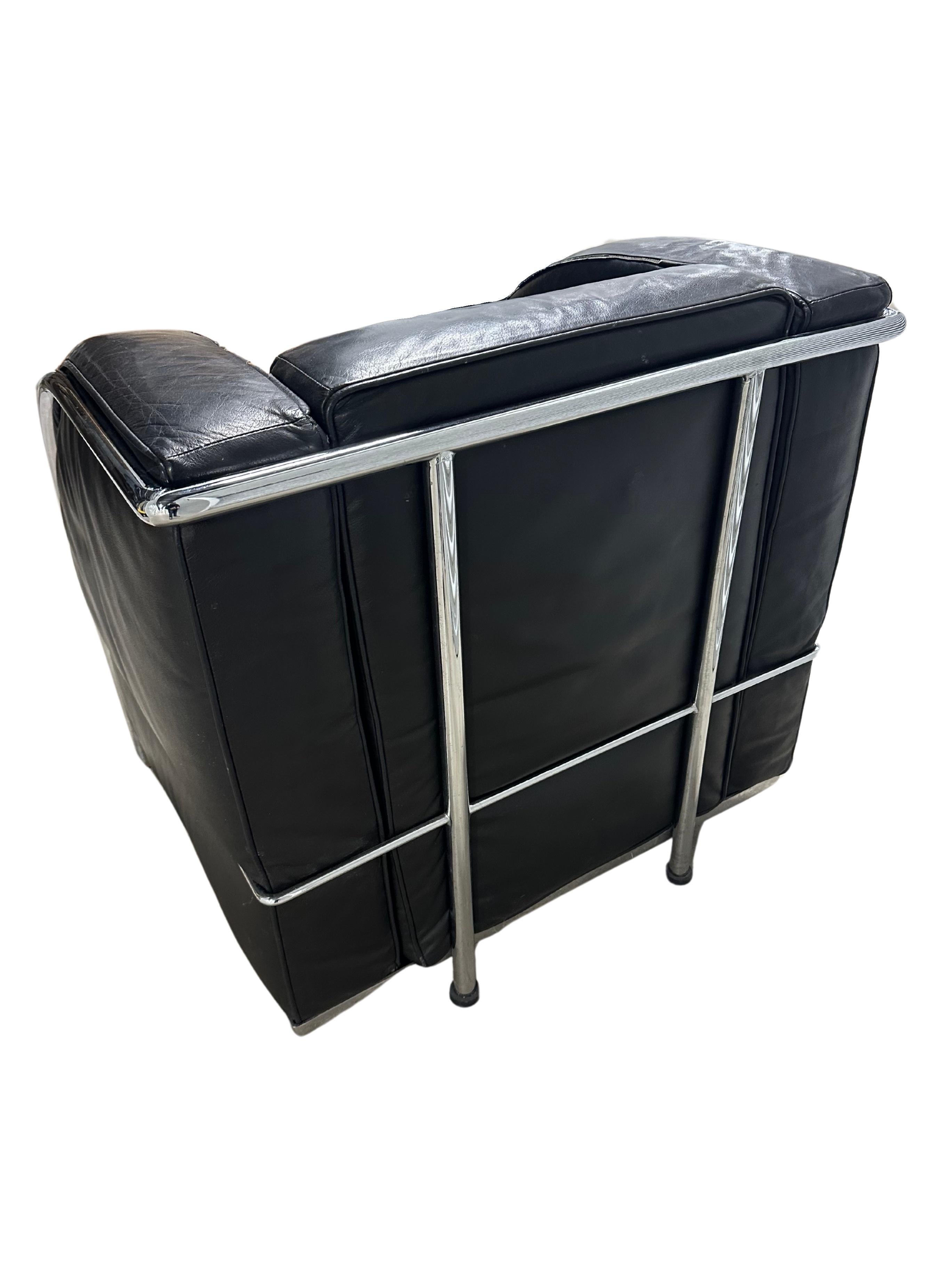 Pair of Art Deco / Corbusier Style Chrome and Leather Club Chairs In Fair Condition For Sale In Red Lion, PA
