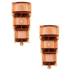 Pair of Art Deco Corner Sconces, Polished Copper, Sandblasted Glass