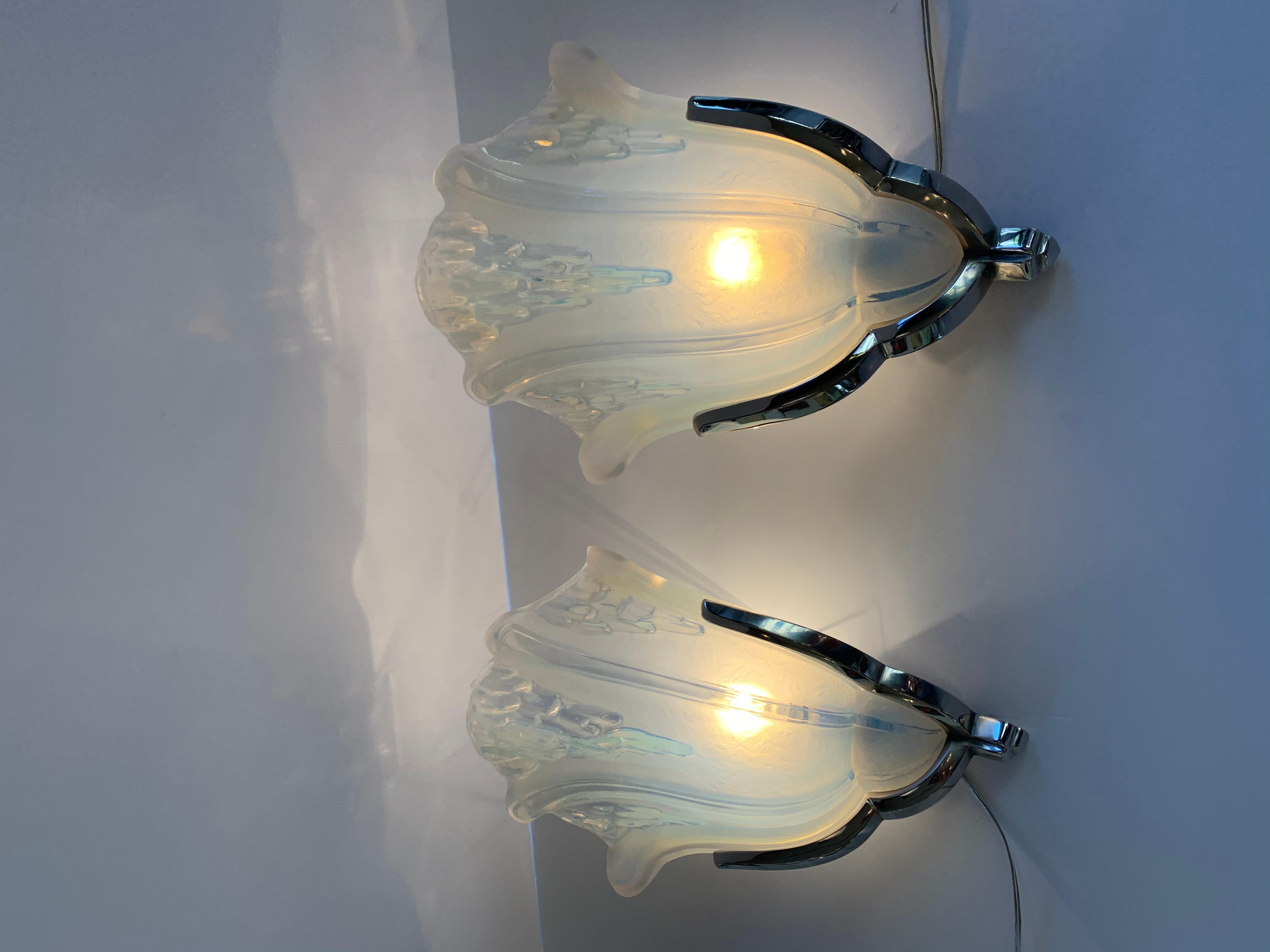 French Pair of Art Deco Corner Sconces Signed Ezan France 'Art Deco Wall Lights, 1930' For Sale