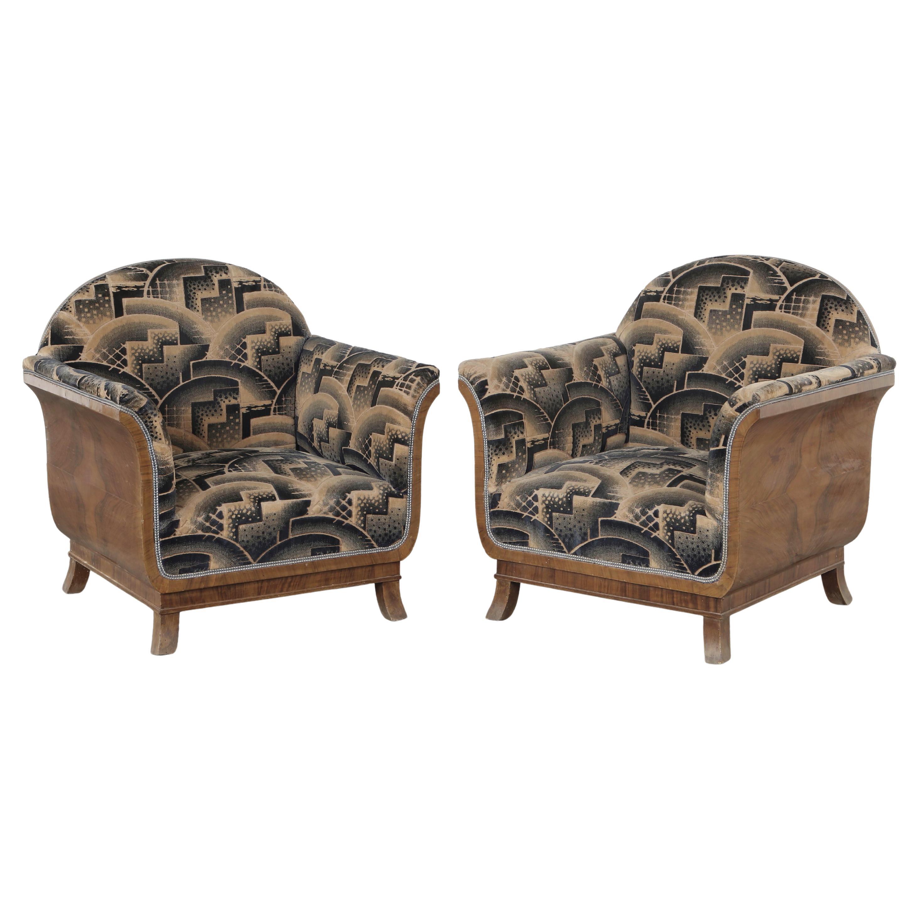 Pair of Art Deco Cotton Velvet Chairs, 1930s