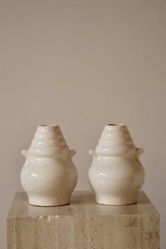 Pair of Art Deco Crackle Glazed White Ceramic vases – French Work, Circa 1930