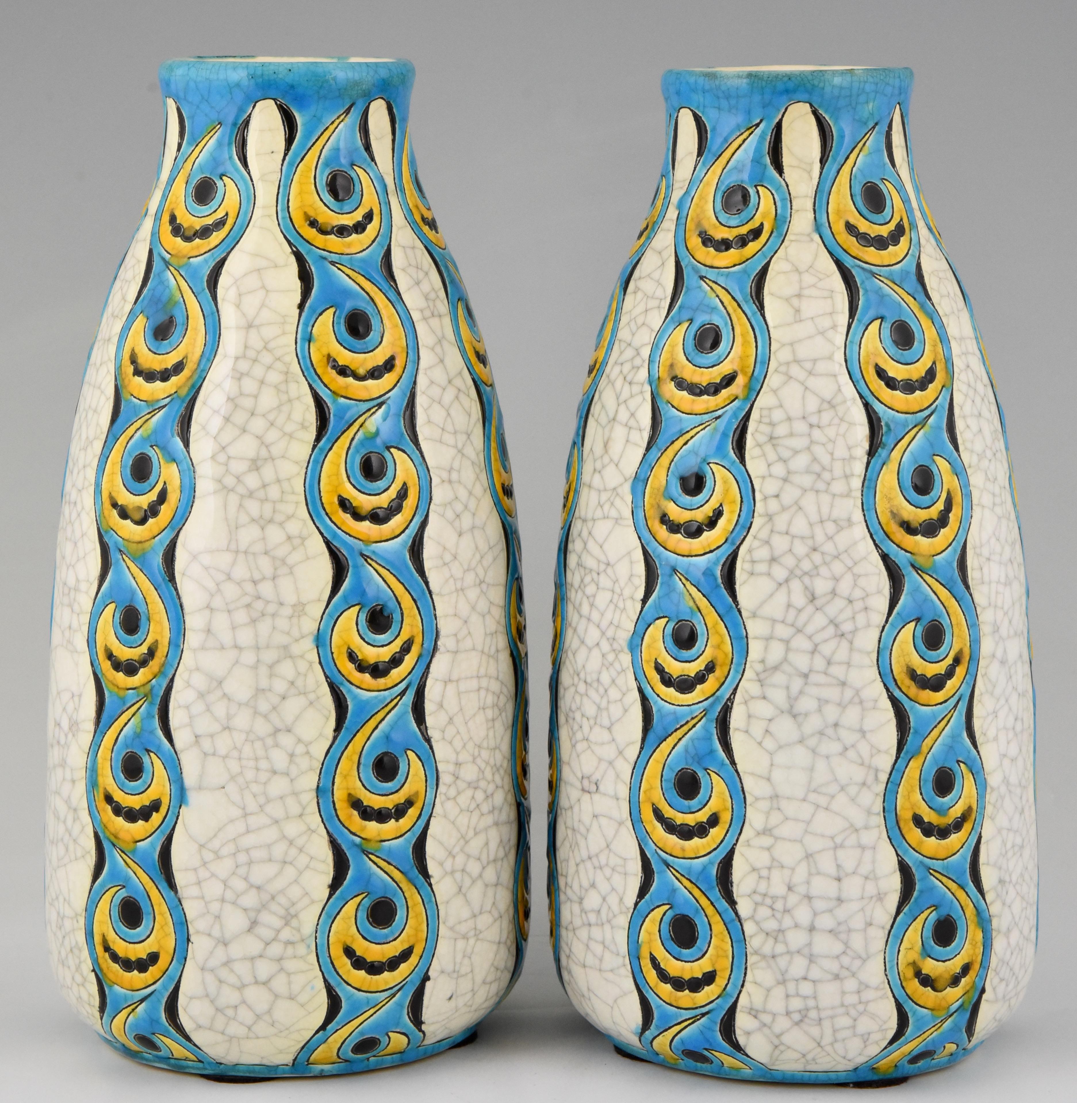 Pair of Art Deco craquelé vases by Charles Catteau for Boch Freres Belgium 1922 In Good Condition In Antwerp, BE