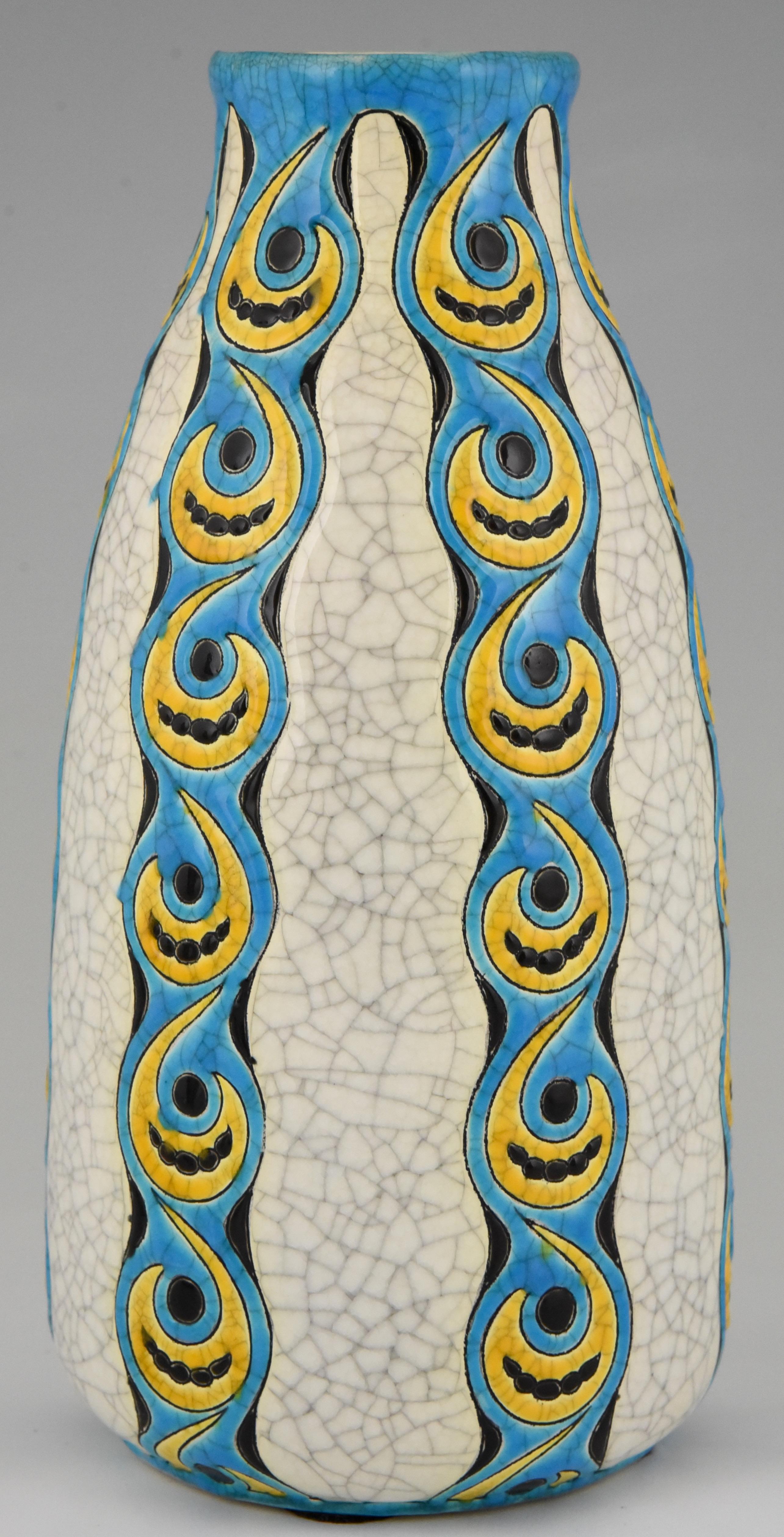 Ceramic Pair of Art Deco craquelé vases by Charles Catteau for Boch Freres Belgium 1922