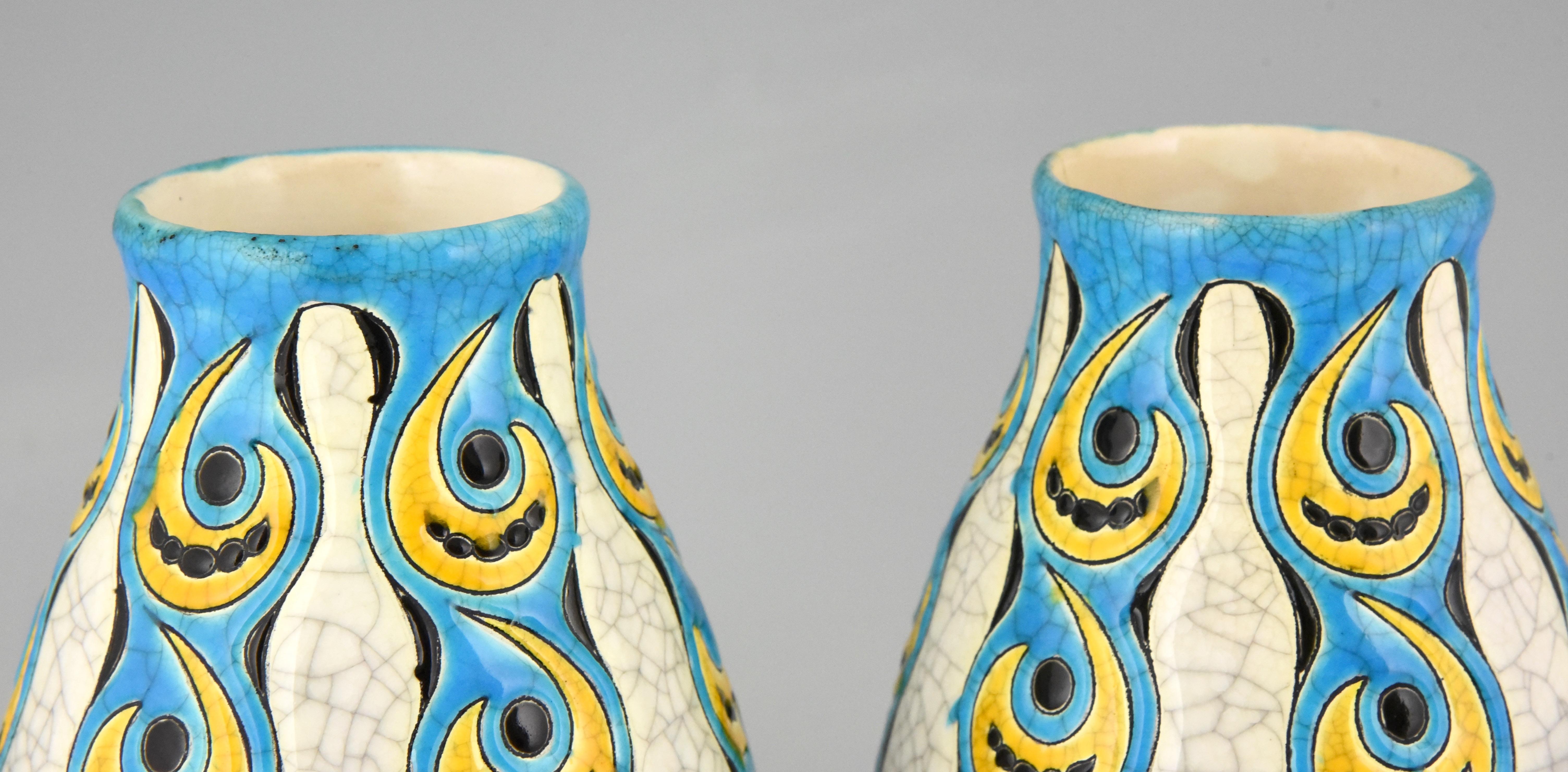 Pair of Art Deco craquelé vases by Charles Catteau for Boch Freres Belgium 1922 3