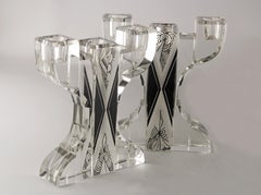 Pareja de portavelas de cristal Art Déco Karl Pald