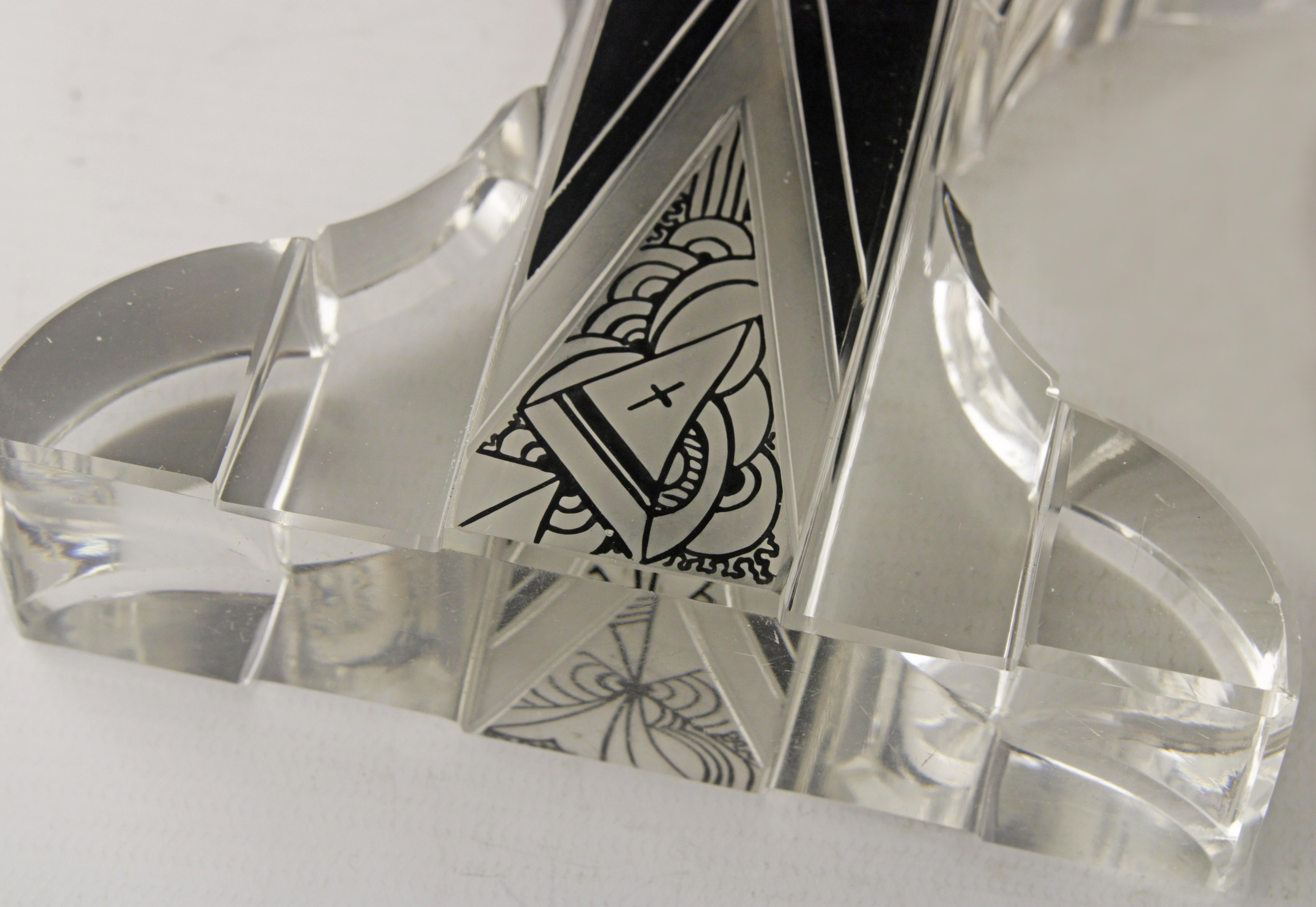 Pareja de portavelas de cristal Art Déco Karl Pald Art Decó en venta