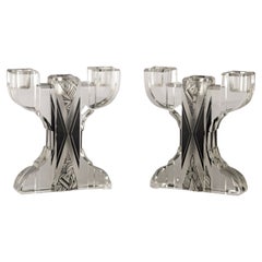 Pair of Art Deco Crystal Candle Holders Karl Pald