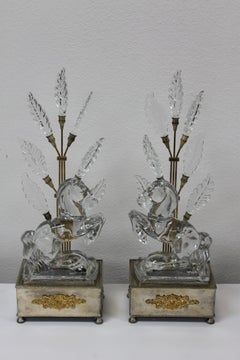 Pair of Art Deco Crystal Horse Lamps