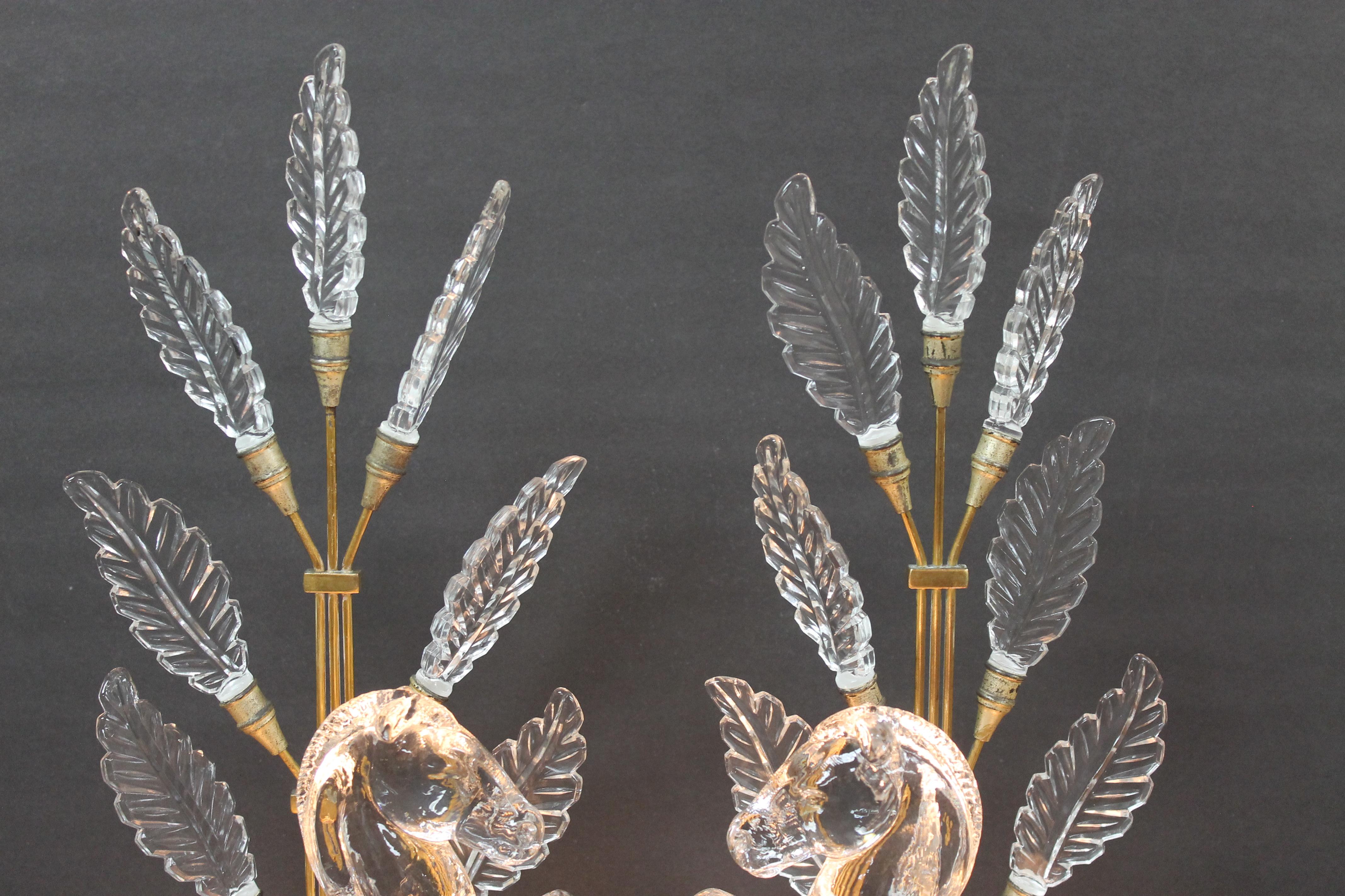 Hollywood Regency Pair of Art Deco Crystal Horse Lamps