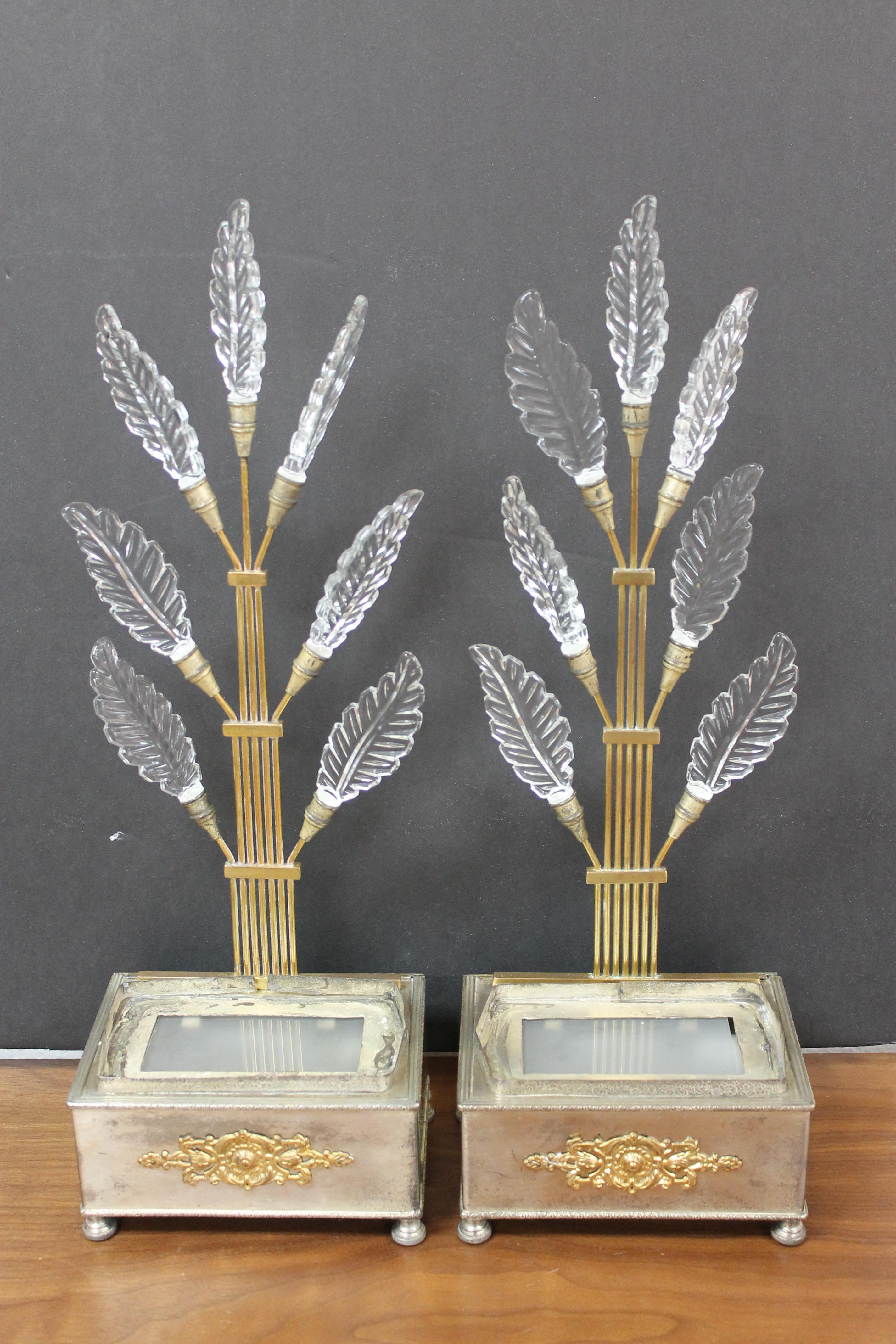 Pair of Art Deco Crystal Horse Lamps In Good Condition In Palm Springs, CA