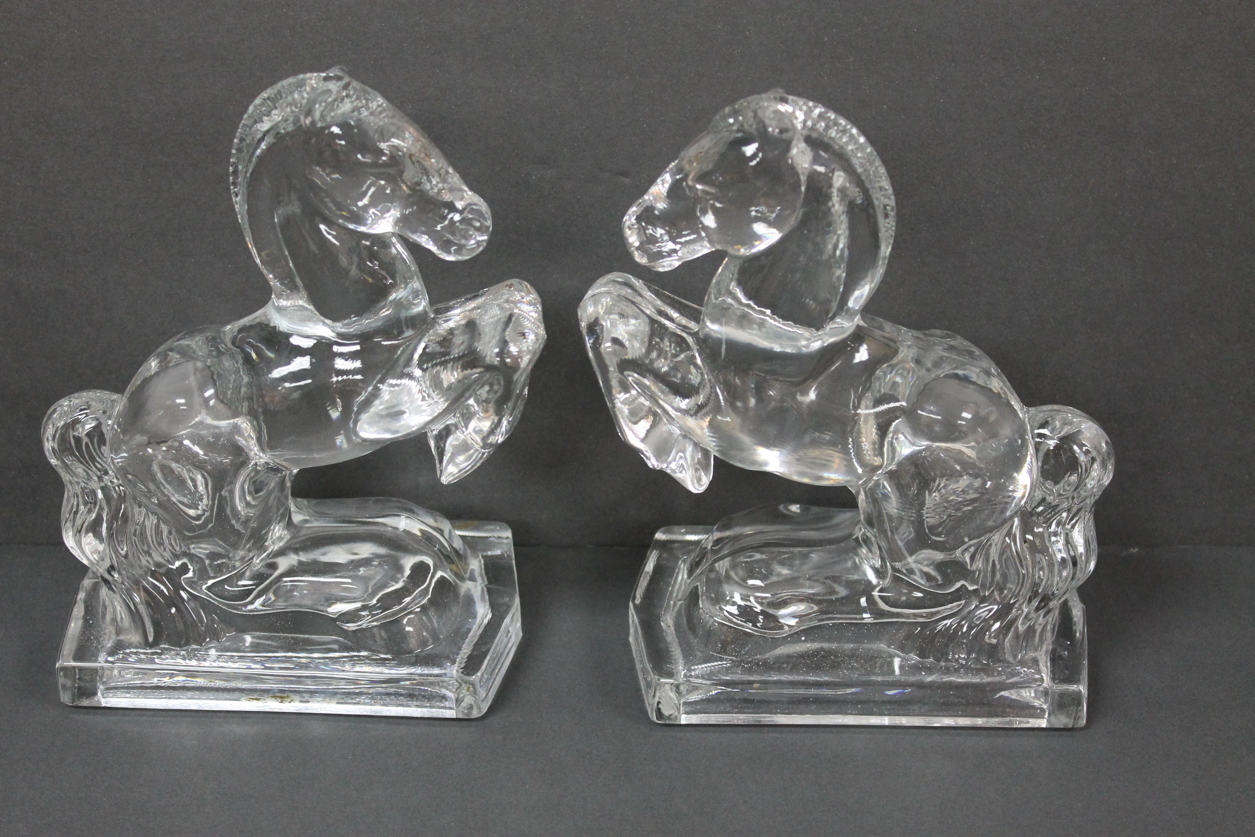 Mid-20th Century Pair of Art Deco Crystal Horse Lamps