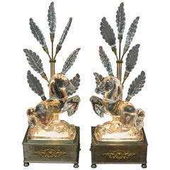 Pair of Art Deco Crystal Horse Lamps