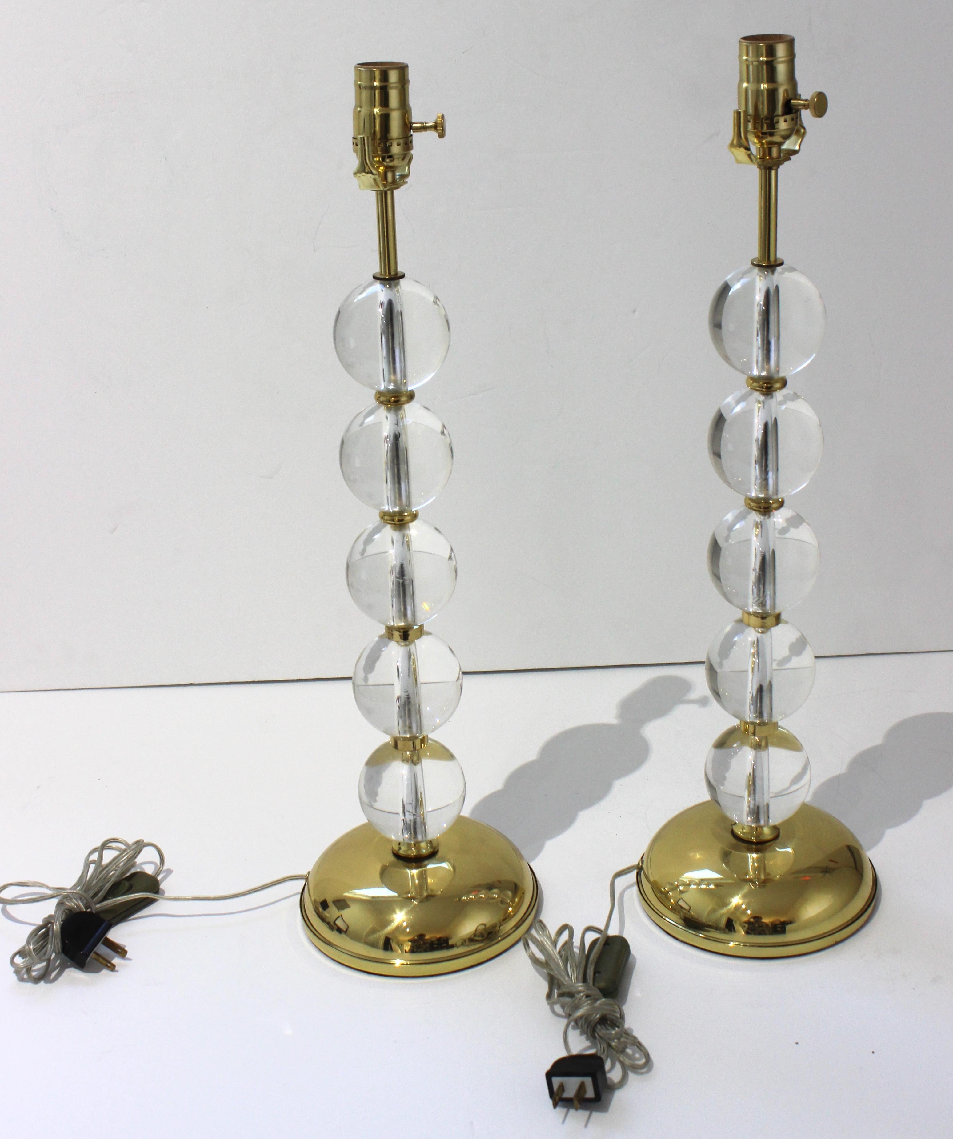 French Pair of Art Deco Crystal Lamps For Sale