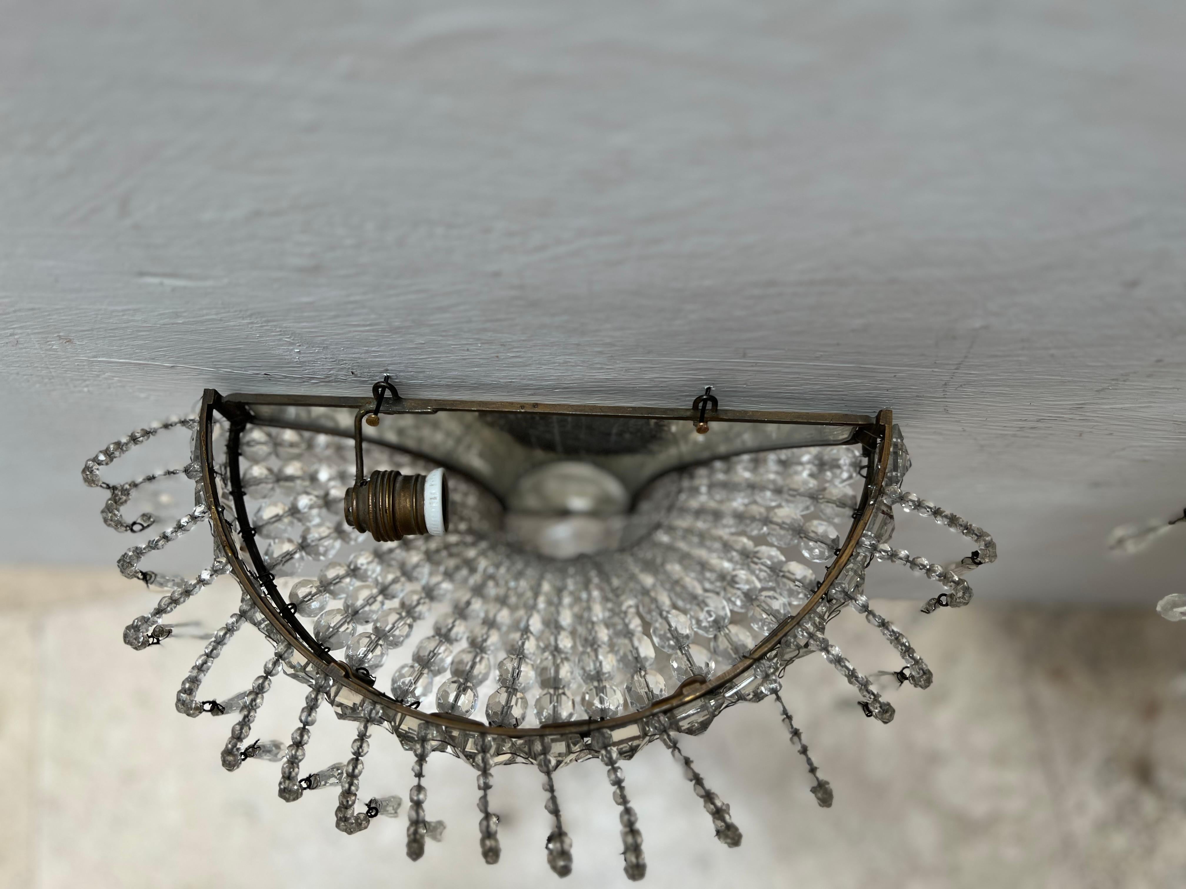 Coppia di lampade in cristallo tagliato Art Deco 'Half Basket',  Francia, circa anni '20 In condizioni buone in vendita a Merida, Yucatan