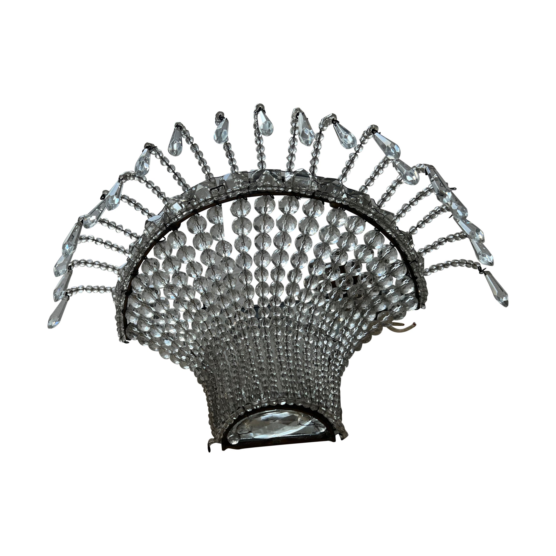 Pair of Art Deco Cut Crystal 'Half Basket' Sconces, France, circa 1920s