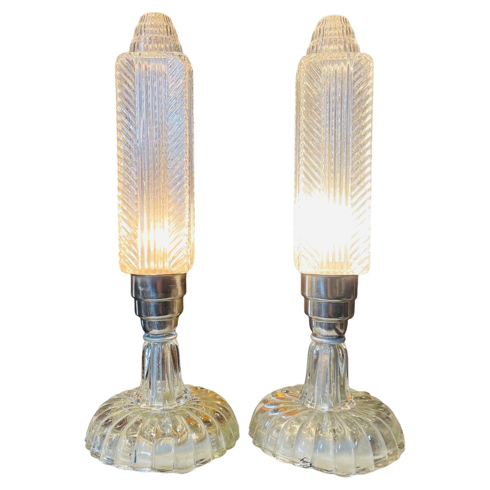 Pair of Art Deco Cut Crystal Table Lamps