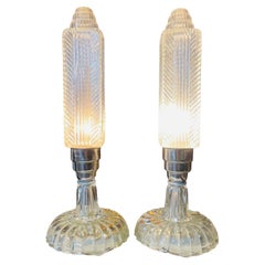 Pair of Art Deco Cut Crystal Table Lamps