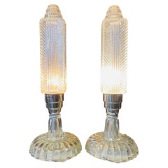 Pair of Art Deco Cut Crystal Table Lamps