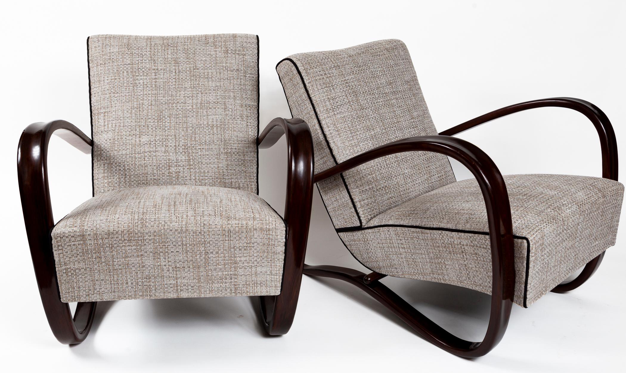 Stained Pair Of Art Deco Czech Lounge Chairs By Jindrich Halabala For Sale