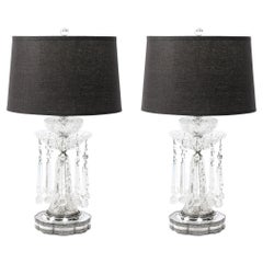 Pair of Art Deco Czech U S zone Cut Crystal and Silver Plated Table Lamps